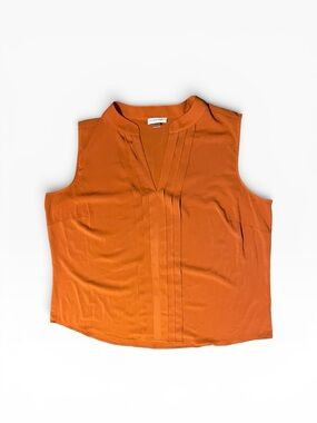 Calvin Klein Orange Sleeveless Pintuck V-Neck Top